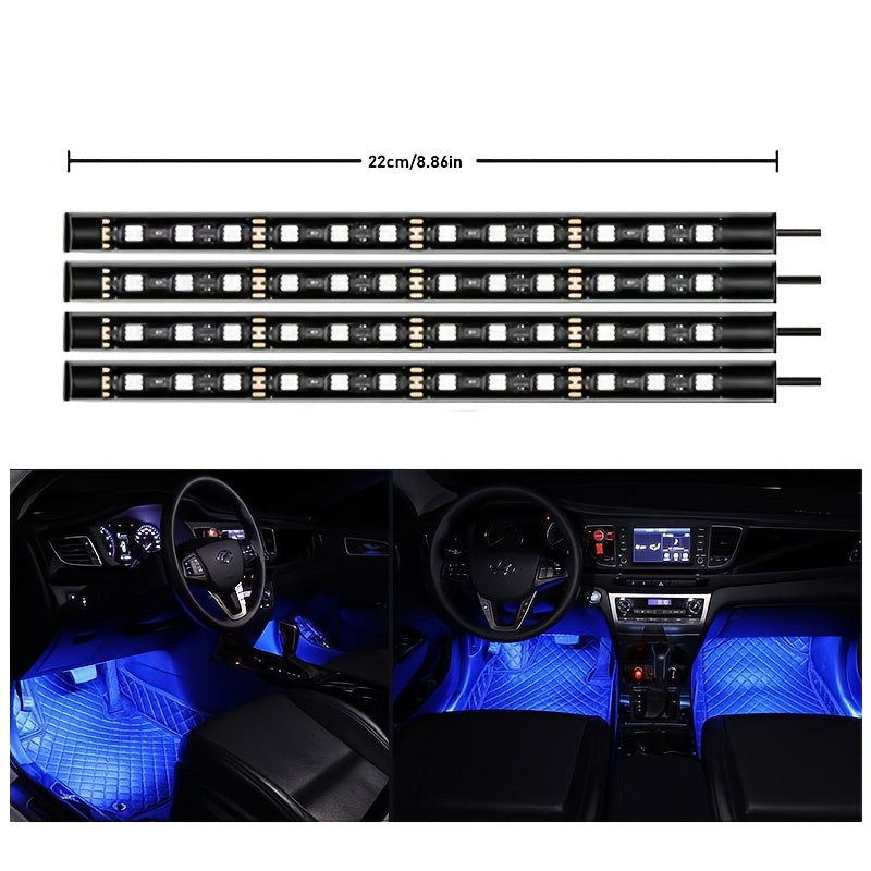 [Music Sync LED Car Lights] GY 4pcs USB-Powered LED Car Interior Lighting Kit | Colorful Underfoot Lights with Music Sync for Enhanced Ambiance, Without Battery