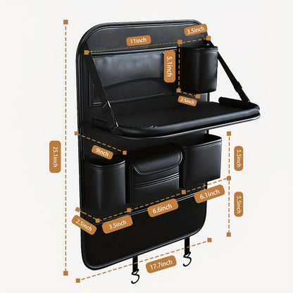Universal Premium PU Leather Car Seat Back Organizer - Spacious Storage Bag with Back Seat Dining Table, Cup Holder, And Travel Accessories for A Comfortable Ride