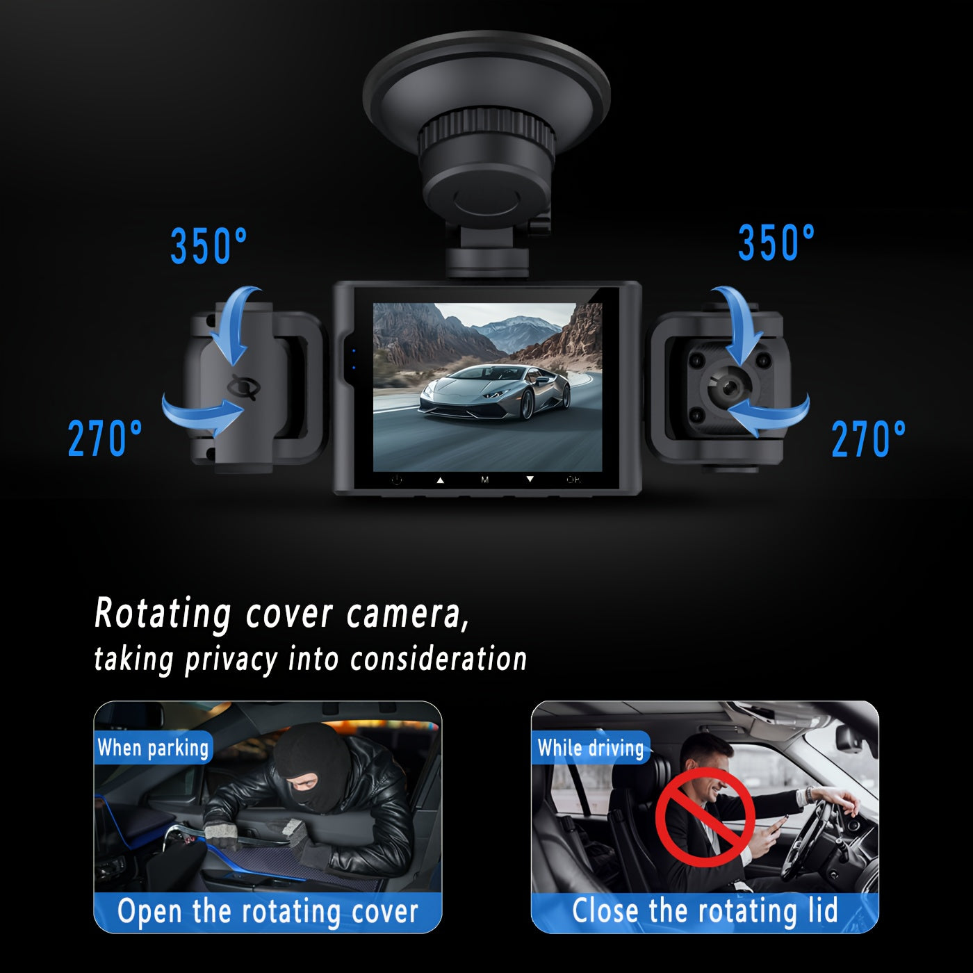 BCUOZ 360° Panoramic 3/4-Channel 1080P Full HD Ultimate Safety Dash Cam Set, 1080P Front + 720P Rear/Left/Right All-Round Coverage, 2.4" Quad-Screen Split Display, Super Night Vision, WDR, G-Sensor, Loop Recording - Auto Parts/ Car Dashboard Camera/