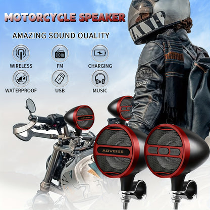 KORBROS Motorcycle Stereo Sound System with Built-In Amplifier, MP3 & USB - 12V Speakers for ATVs, Handlebar Mount