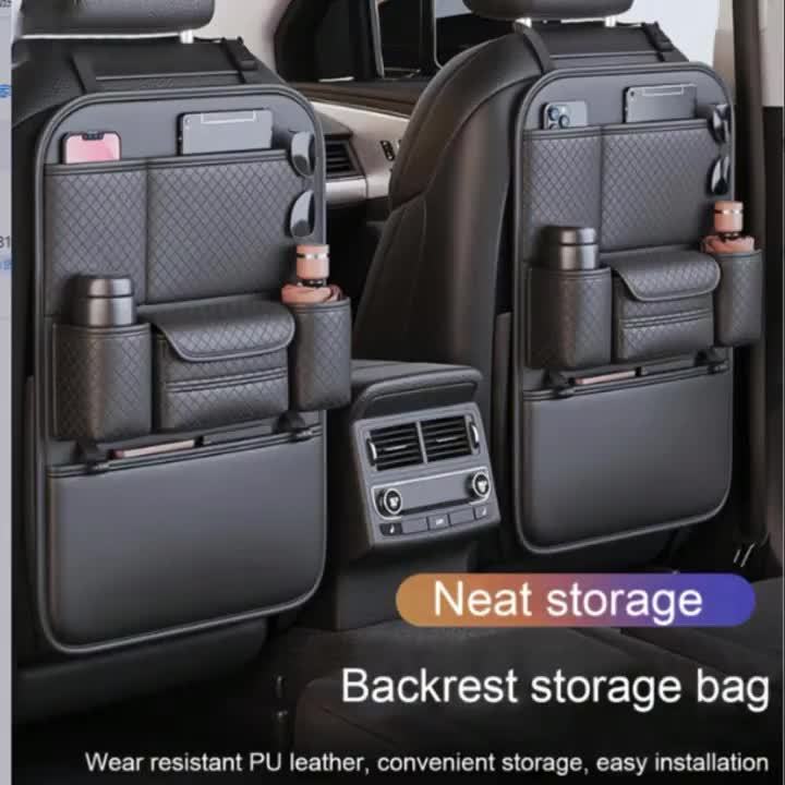 1pc High Quality Black Car Seat Back Organizer - Large Capacity PU Leather Storage Bag for Water Bottles, Tablets, Laptops And Accessories, Stylish Multi Compartment Backseat Organizer for Easy Car Storage