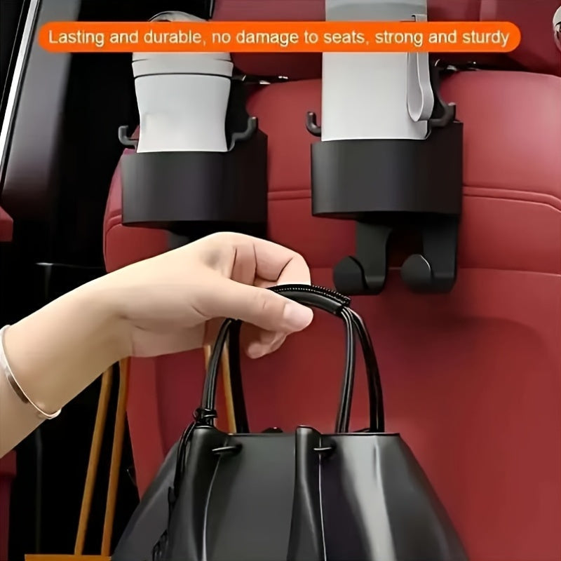 4pcs Multi-Function Car Seat Back Hook, Multi-Functional Car Seat Rear Hook, 2-In-1 Car Hook with Cup Holder- Essential Auto Interior Organizer Additions, Car Seat Headrest Hooks, Mini Car Trash Can