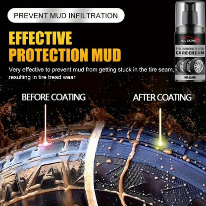 ALL-SEASON TIRE CARE CREAM - Quick-Shine Formula for Rubber & Plastic, Long-Lasting Gloss & Protection, No More Dull - Car Interior Maintenance Solution, Tire Protection, Tire Care, Vehicle Interior Enhancement, Sleek Bottle Design, Durable Application