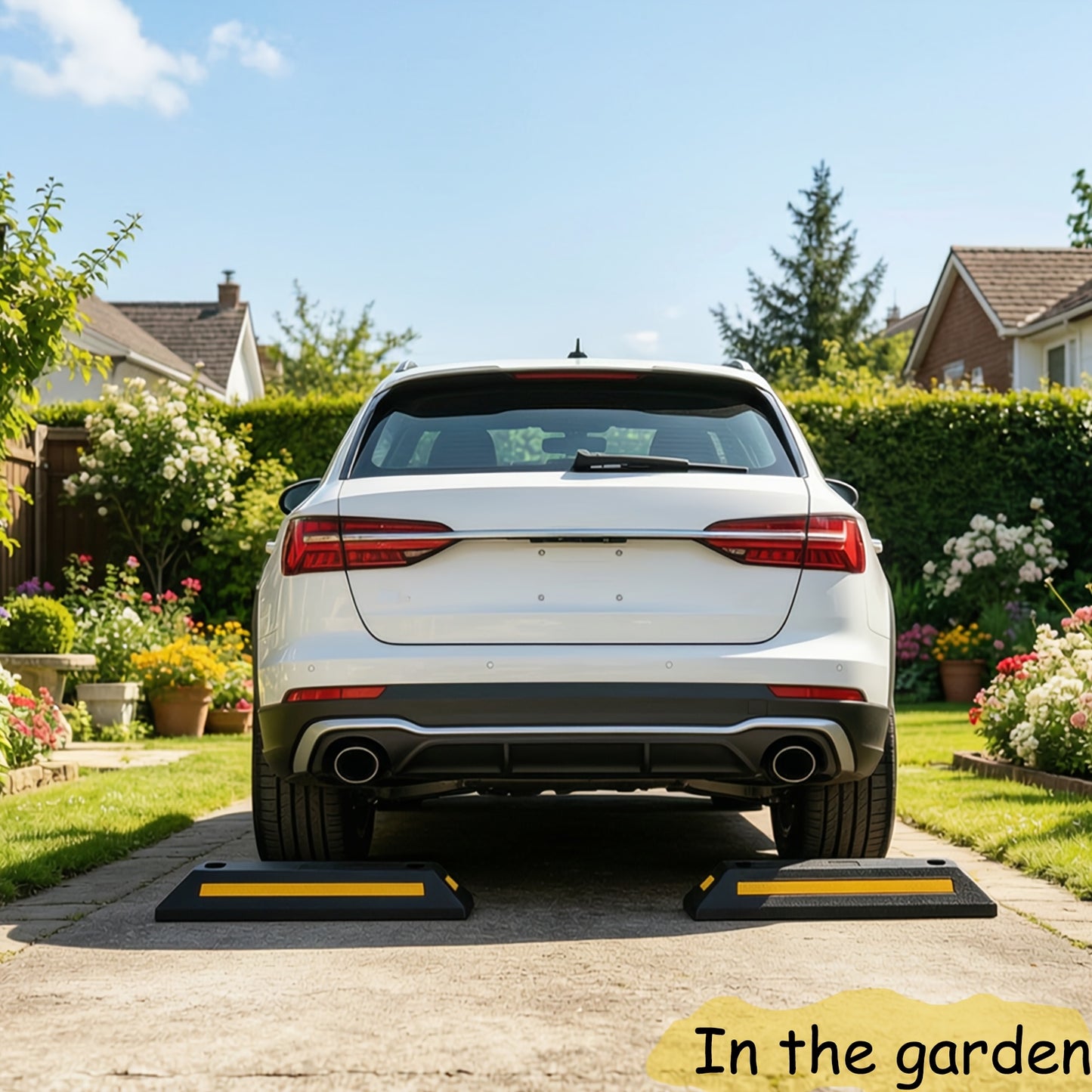 Car Wheel Stops for Garage -Heavy Duty Rubber Parking Guide 12/8/4/2/1pc Premium Quality Durable Car for Garage Wheel Stopper Professional Grade Park with Reflective Yellow Tape Curb, Adjustable for Safe Parking of Vehicles, for Garage Parking Stops