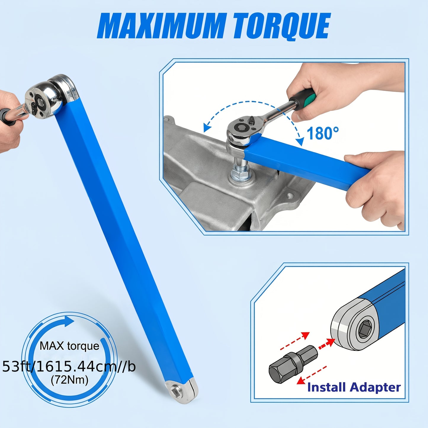 Professional Zero Offset Extension Wrench Set With 3/8 Ratchet Wrench, 15 Inch Impact Ready Ratchet Wrench With 1/2", 1/4" & 3/8" Square Drive Adapters, Universal Repair Tool For Narrow Spaces & Auto Maintenance
