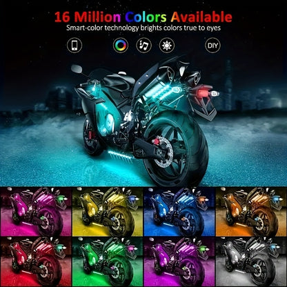 The RGB Motorcycle Light Strip Features Six Installation Points, Operates on 12V, And Includes a Mobile App And Sound Effects, Making It a 6-In-1 Decorative Atmosphere Light for Motorcycles, Without Battery