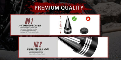 Motorcycle Front Axle Nut Covers CNC Spike Caps 3.6" – Fits Harley Touring Street Glide Road King Electra Glide Tri Glide 2008+, Black & Silver, Pair