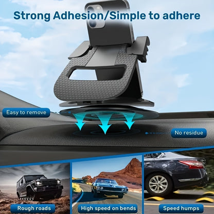 [360° Rotation] All-Around View Car Phone Mount - Universal Dashboard Cradle with 360° Rotation for Secure, Hands-Free Driving - Compatible for Iphone, for Samsung for Galaxy, And for Android Smartphones