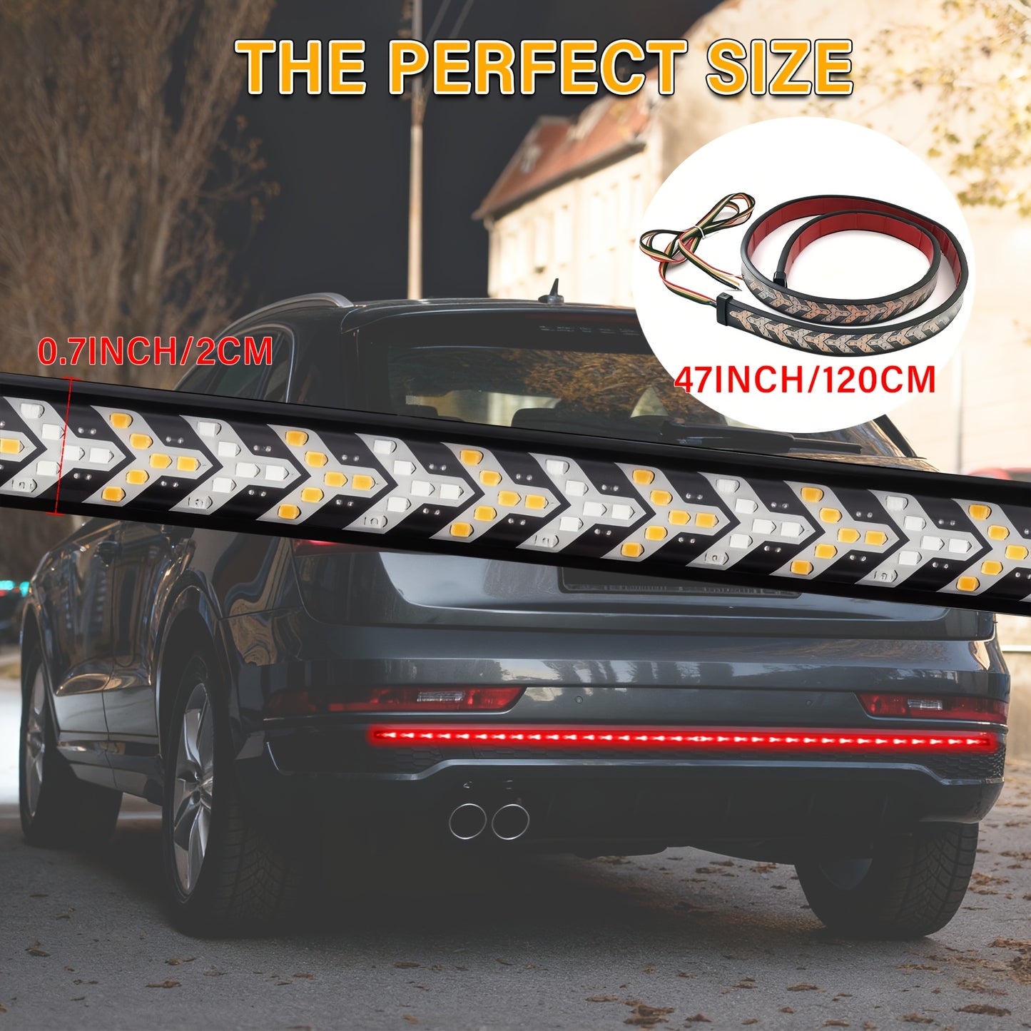 47.24inch Long Pickup-Style Off-Road Vehicle Arrow-Shaped LED Light Strip, Equipped with Red And Yellow Flowing Lights, Car Atmosphere Light Strip, Decorative Neon Light Strip on The Rear of The Truck, a Thoughtful Gift, with Fishbone Design