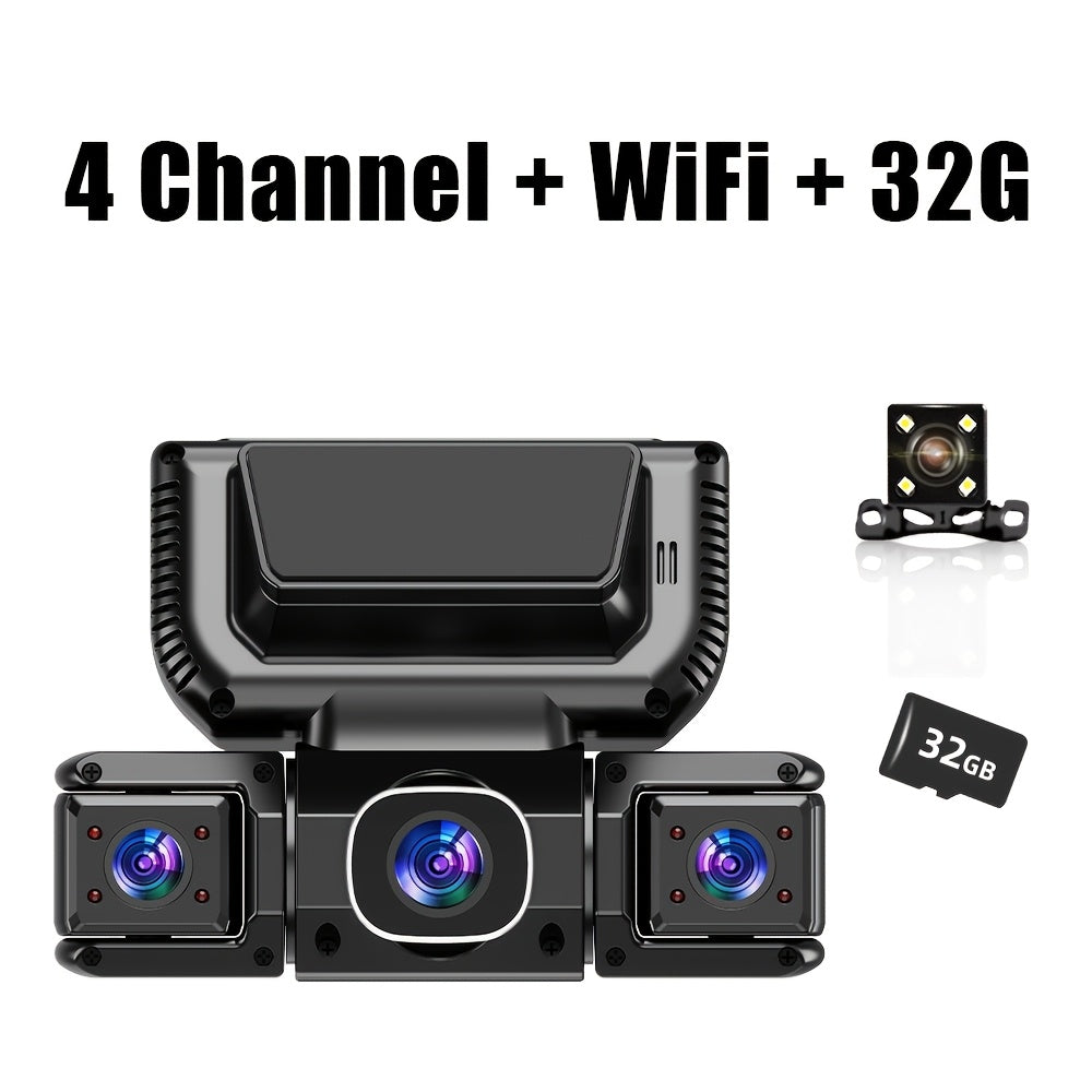 [FOXGOD] 360° Dash Cam for Car | 4 Channel Recording, Night Vision, 3.16" IPS Screen with WiFi, G-Sensor, Parking Mode, Video Capture, Free 32GB Card, The Best Gift to Give to A Friend