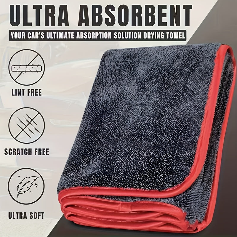 2pcs XXL Extra Large Microfiber Drying Towel With Twist Ring Design - Super Absorbent Thickened Technology Suitable For Cars, Trucks, Boats - Red And Gray Detail Cloth, Professional Look | Highly Absorbent Material