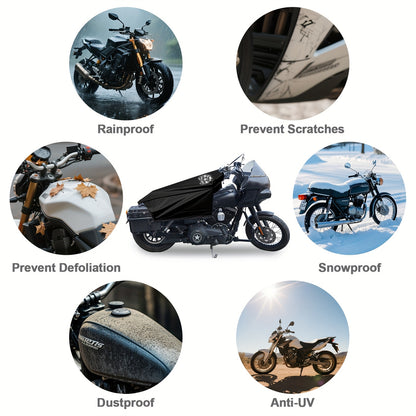 Motorcycle Seat Cover for Most Touring/Full Dress Touring/Cruiser, 300D Oxford Cloth Extra Large Motorcycle Half Cover for Outdoor Rain Snow Dust Protection, with Storage Bag
