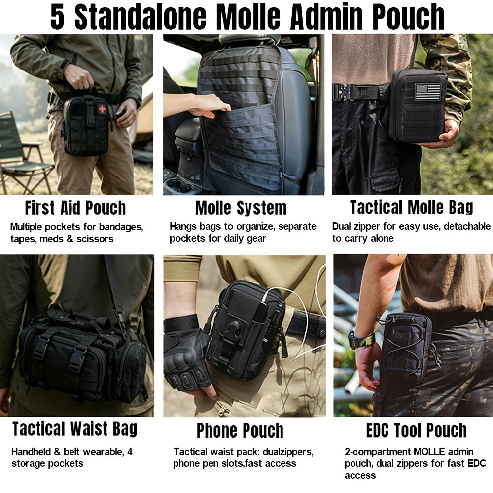 Car Seat Back Organizer with 5 MOLLE Pouches – Truck SUV Jeep Vehicle Panel Storage + 6 Keychains