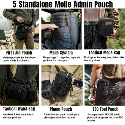 Car Seat Back Organizer with 5 MOLLE Pouches – Truck SUV Jeep Vehicle Panel Storage + 6 Keychains