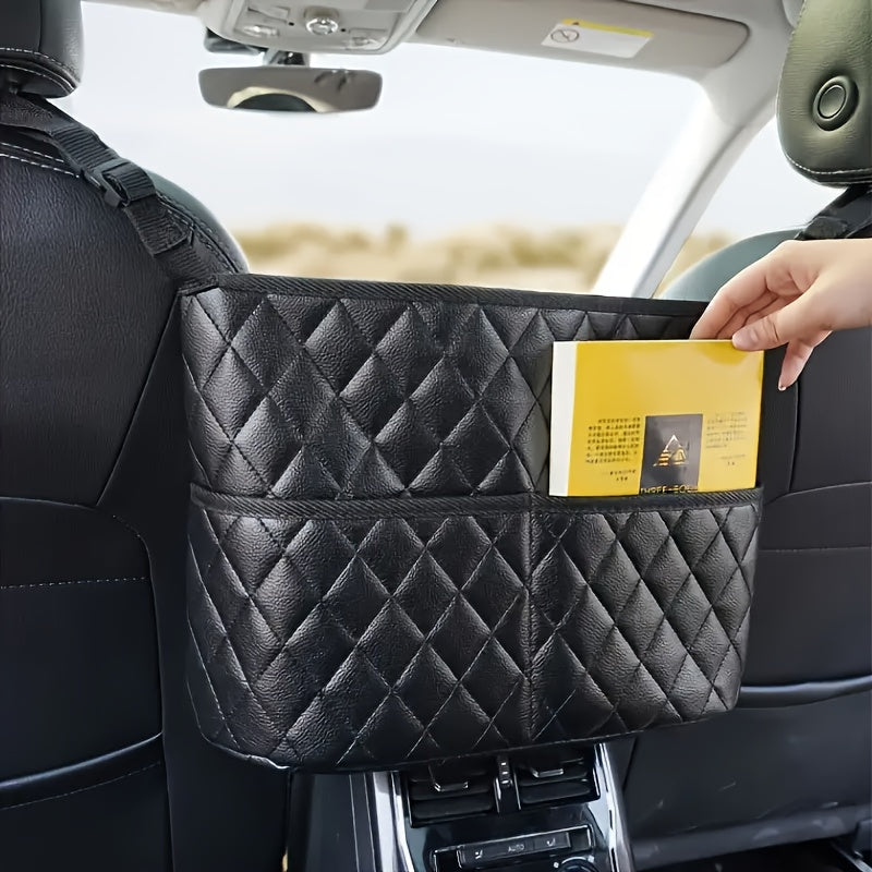 Car Seat Back Organizer PU Leather – Large Capacity Storage Net Bag, Hanging Mount, Lightweight Car Interior Accessory, Single & 2-Pack Options