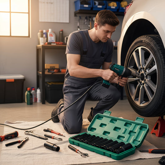 1/2-Inch Deep Impact Socket Set with Sturdy Green Storage Case, Pneumatic& Electric Drill Compatible, Ideal for Tire Removal, Mechanical Repair& Auto Maintenance