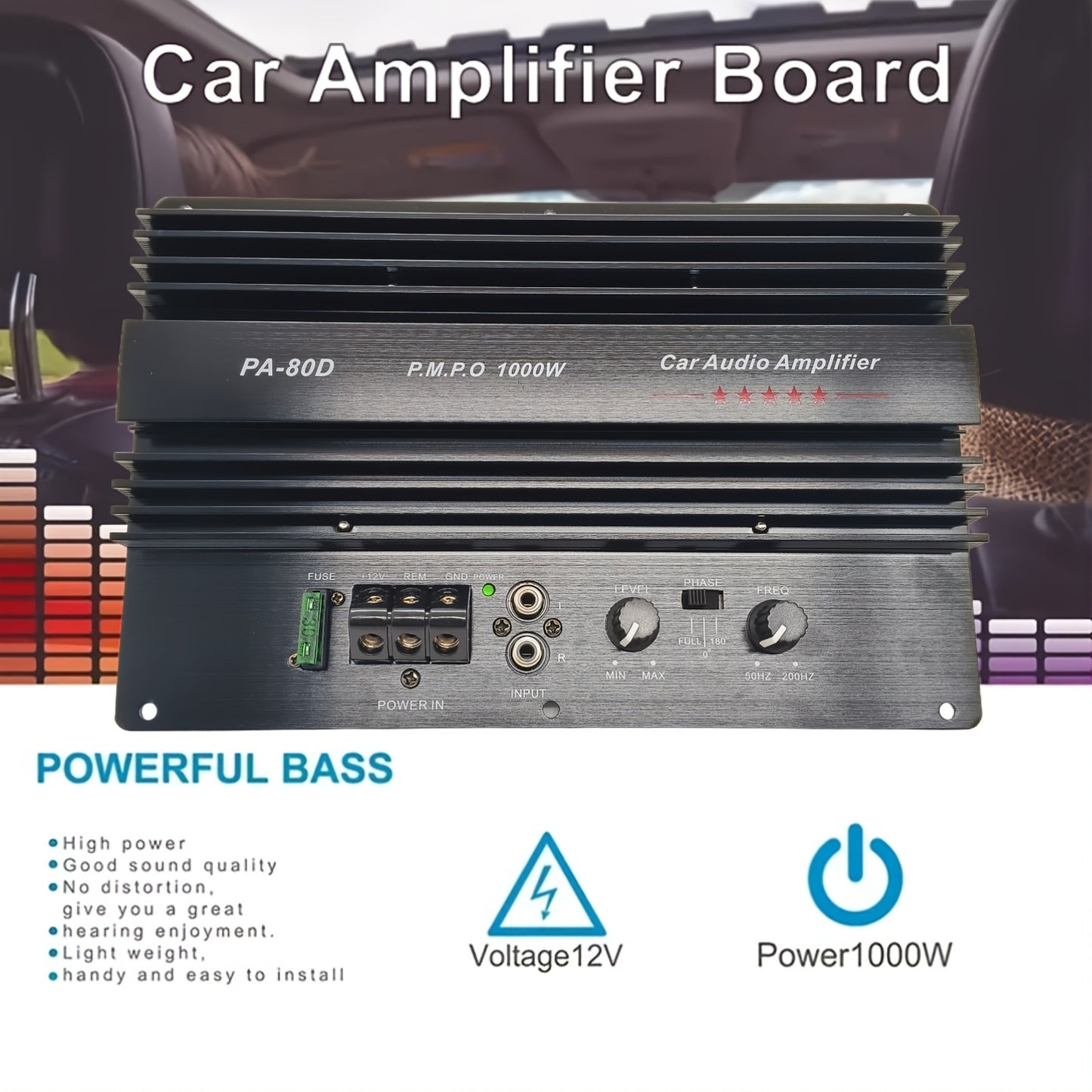 High Power 12V 1000W Car Audio Amplifier Board Powerful Subwoofer Bass Amplifier High Power 1000W Car Subwoofer Amplifier - RMS 600W, Supports 8Inch, 10Inch, 12Inch Speakers, Ultra Low Distortion(0.01%), 12V High Performance Audio Board