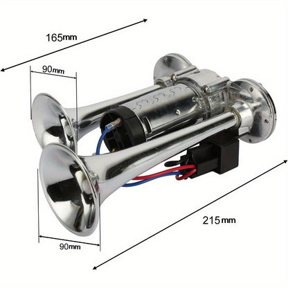 Dual Trumpet Electric Air Horn 110dB 12V Chrome for Car Truck Boat SUV Motorcycle – Loud Horn Kit with Compressor & Mounting Hardware