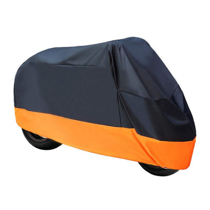 Motorcycle Cover 3XL Waterproof UV Protection – 190T Tear-Resistant Fabric, Lock Holes, Outdoor Storage Cover + Towel Set, Black & Orange