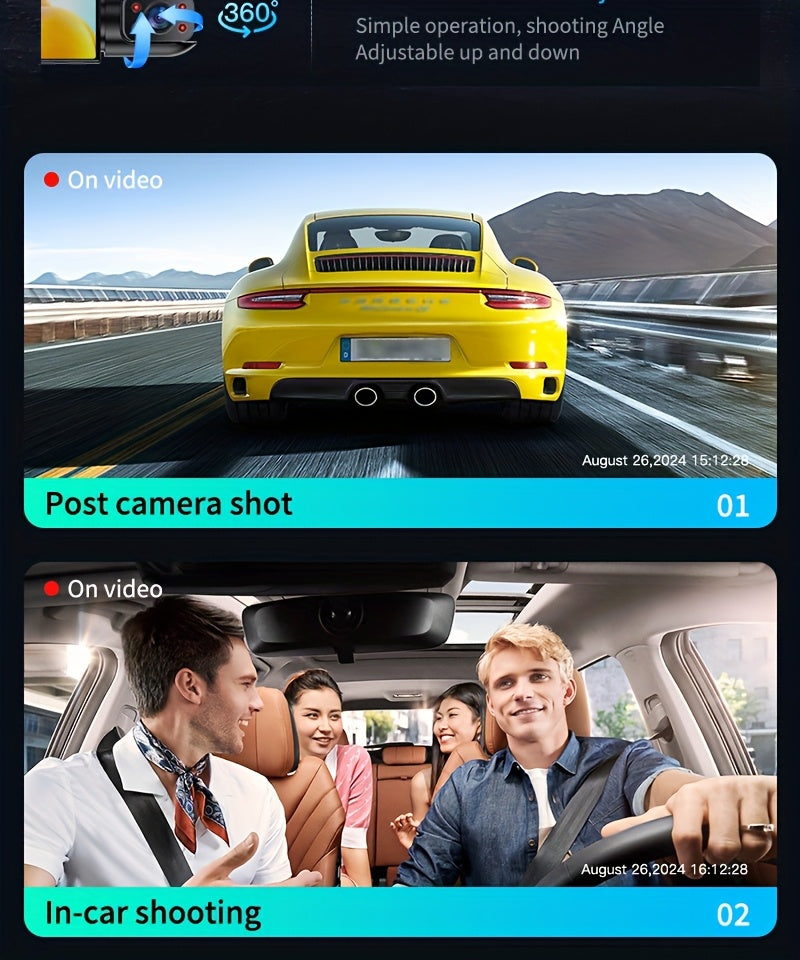 AXH 360° Panoramic 3/4 Lens Channel 1080P HD Ultimate Safety Dash Cam Set, 1080P Front and 720P Full Coverage Front, Rear, Left, and Right, Quad-Split Screen Display, HD Night Vision, WDR, G-Sensor, Loop Recording - Car Accessories/Car Dash