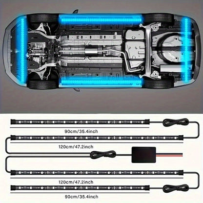 4pcs Colorful Automotive LED Chassis Light Strip, Remote APP Dual Control Ambient Neon Light Kit, DC12V, 16 Million Colors Available, Cool And Eye-Catching at Night, Suitable for Cars, Pickup Trucks, Suvs, Etc., Let Every Journey, All Dazzling