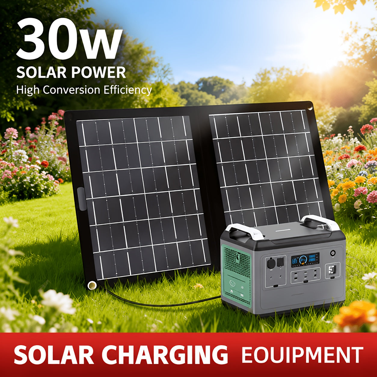 30W Portable Solar Charging Panel, 2-in-1 Folding Design, with USB Charging Port, High Efficiency, Plug-and-Play Solar Panel for Phones, Tablets & Action Cameras, Lightweight Outdoor Emergency Power Supply for Camping, Travel, RVs & Boats