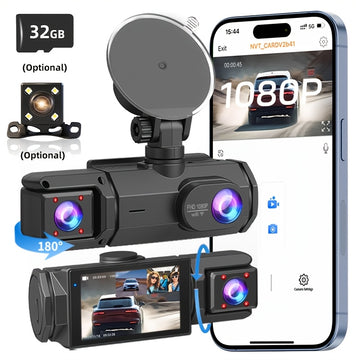 Dash Cam 2/3 Lens with Night Vision & WiFi – 2.0" IPS Screen, 170° Wide Angle, Loop Recording, G-Sensor, Optional 32GB Card