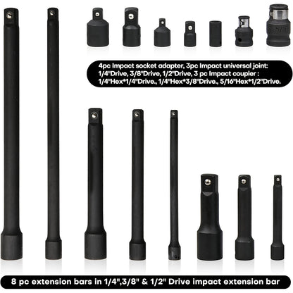 18pcs Drive Tool Accessories Kit: Includes Socket Adapters, Extension Bars, Universal Joints, And Impact Couplers, Professional Socket