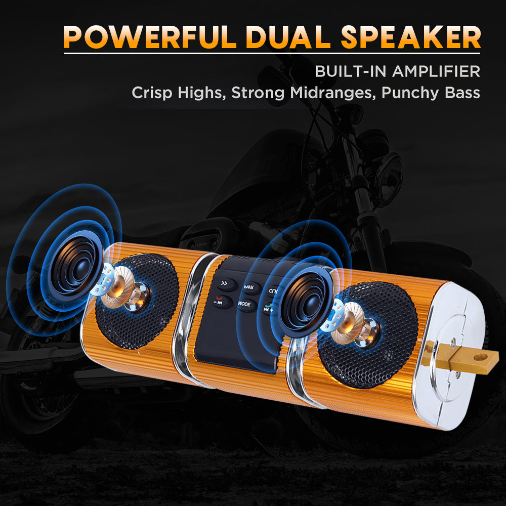 Motorcycle Sound Bar with Built-in Amplifier - Wireless, USB Inputs, 12V Metal MP3 Player Great for ATV, Scooter Bike, 12 Volt Off-Road Bikes, Without Battery