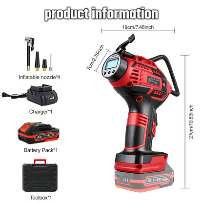 20V Portable Air Compressor, 980kPa Tire Inflator with Digital Display, Powered by NO/One/Two 1500mAh Rechargeable Battery, Includes 12V Car Adapter & Mini USB Connector, for Cars, Motorcycles, Bicycles, and Sports Balls