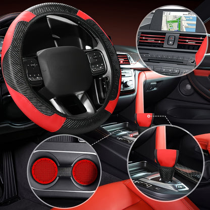 30pcs PU, Carbon Fiber Car Steering Wheel Cover, Car Air Outlet Decorative Strip Simple and Easy to Install, Universal Model