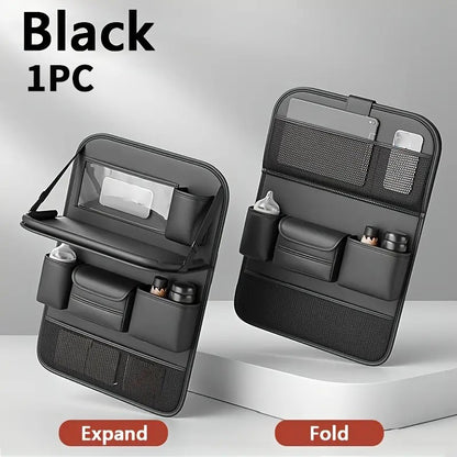 1pc/ 2pcs Faux Leather Car Backrest Organizer with Foldable Table Holder, Car Seat Backrest Protection Pad, And Foldable Car Seat Organizer with Tablet Stand