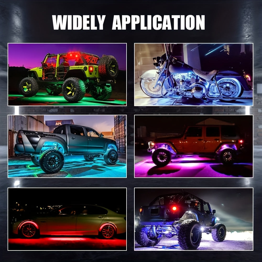 RGB LED Rock Lights With App/Remote Control & Timing & Music Mode Rock Lights For Trucks, Rock Light Kits For ATV RZR UTV SUV Off Road Motorcycle, Without Battery