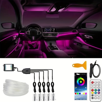 [APP Control LED Lights] RGB Car Accessories Neon Light With APP Control, 8-Color Changing (Dashboard + Roof Console), LED Car Lights, APP Application And USB Button With Voice Control RGB LED Automotive Ambient Lighting