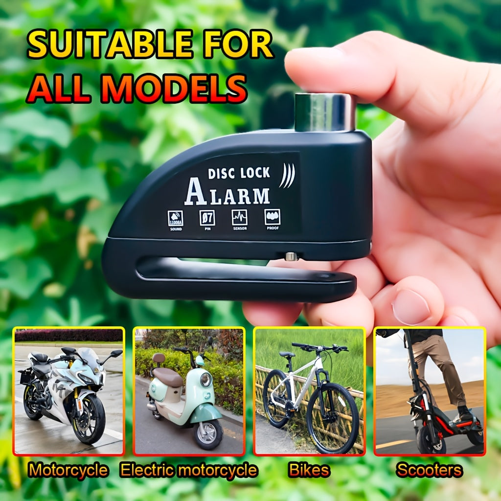 Motorbike Security Lock with a Disc Brake Mechanism, Featuring a 120Db Alarm System, a 500Mah Rechargeable Battery, And Includes a USB Charging Cable And Reminder Rope