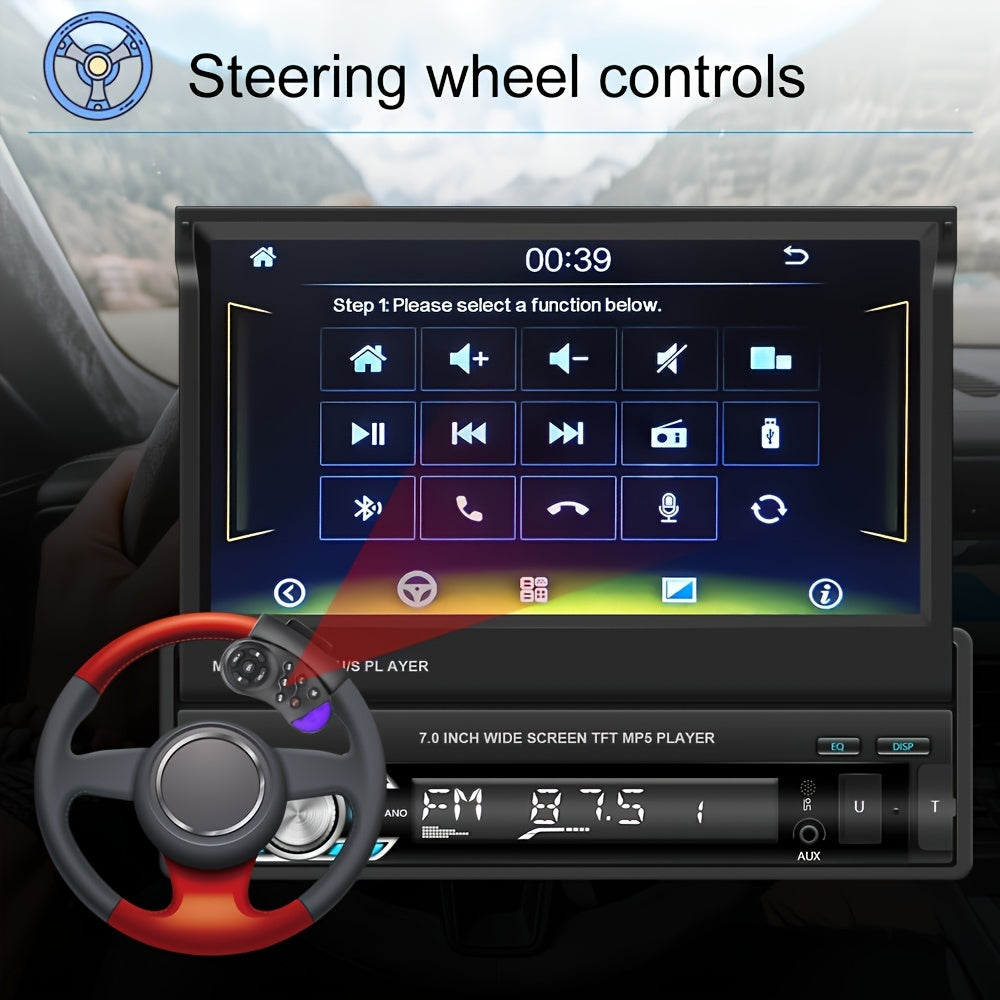 Podofo Wireless CarPlay & Android Auto Single DIN Car Stereo with HD Flip-Out Touchscreen, Compatible for /Android, Wireless, Backup Camera, USB/Type-C/AUX, Voice Control, FM Radio, for -in- Vehicle Audio System