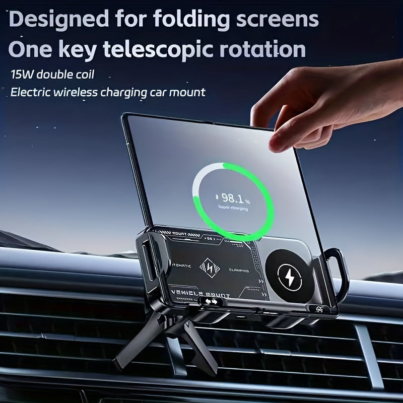 Car Holder with Wireless Fast Charging for Foldable Screen Phones Suitable for iPhone 8/X/11/12/13/14/15 Series, Samsung Note20/10/9/8 Series, S10/9/8 Series Fold 5, Fold 6/, W23/W24 Wireless Charging Output 5W/7.5W/10W/15W