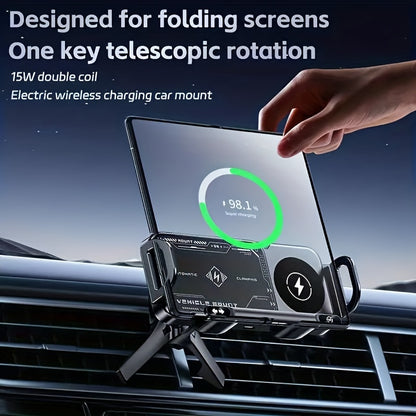 Car Holder with Wireless Fast Charging for Foldable Screen Phones Suitable for iPhone 8/X/11/12/13/14/15 Series, Samsung Note20/10/9/8 Series, S10/9/8 Series Fold 5, Fold 6/, W23/W24 Wireless Charging Output 5W/7.5W/10W/15W