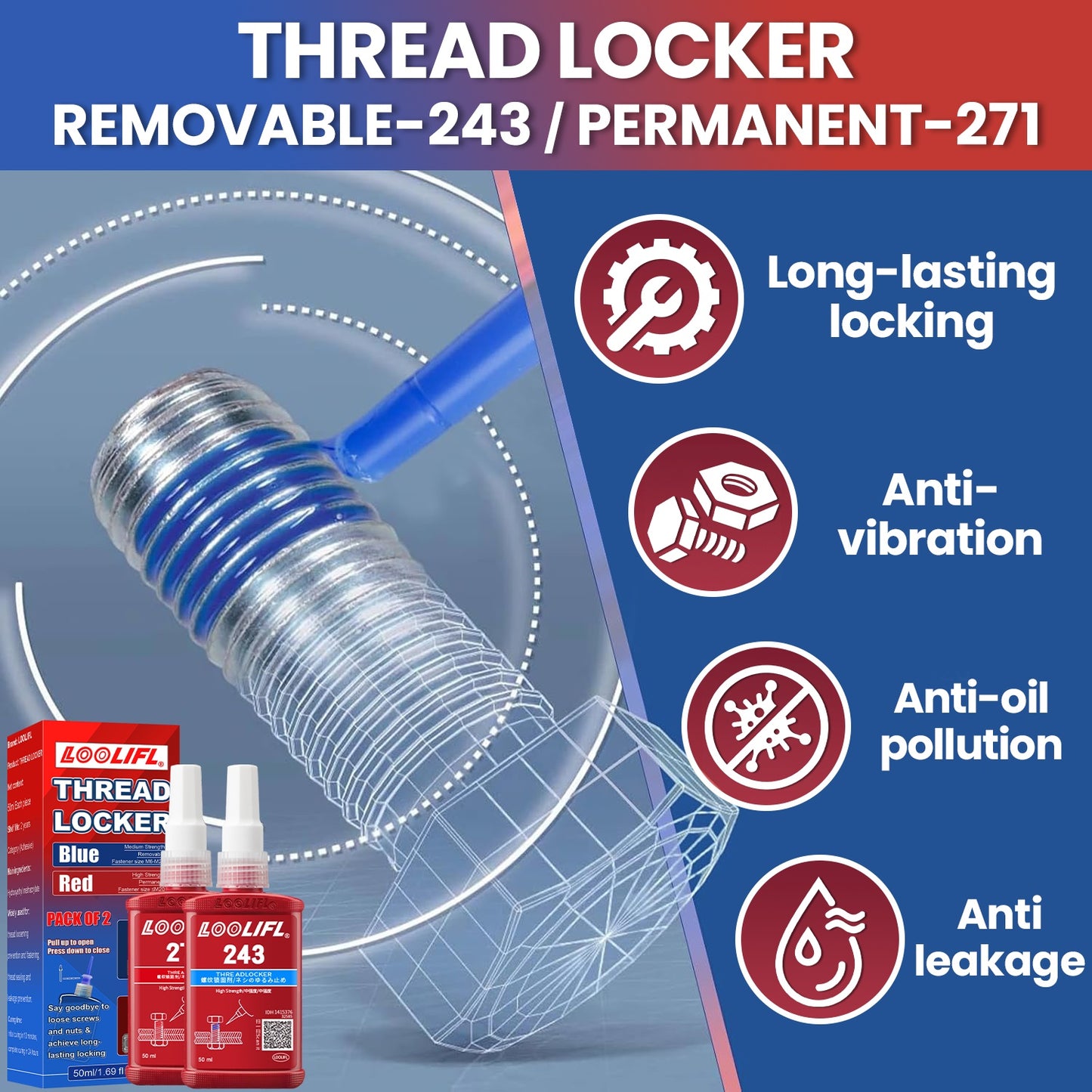 LOOLIFL 271-243 Pneumatic/Hydraulic Thread Sealant Bottle - 1.69 oz X 2