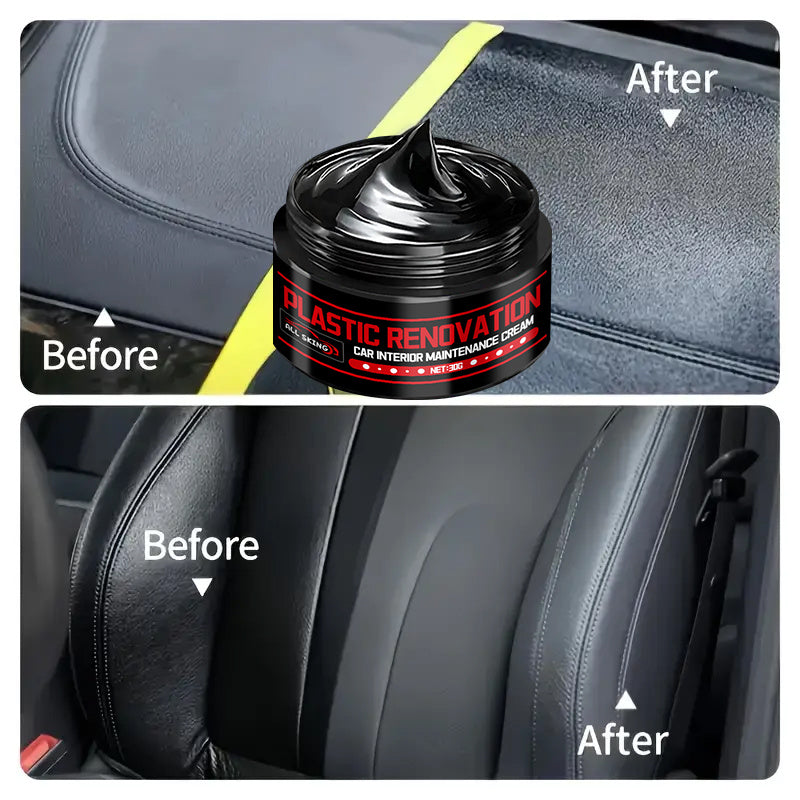 Car Plastic Part Restorer, Black Interior Trim Polishing Wax, Aging Prevention Refurbishment Agent, Repair Plastic Scratches, Tire Shine Paste, Leather Sofa Seat Care Cream, Suitable for All Car Interiors and Exteriors