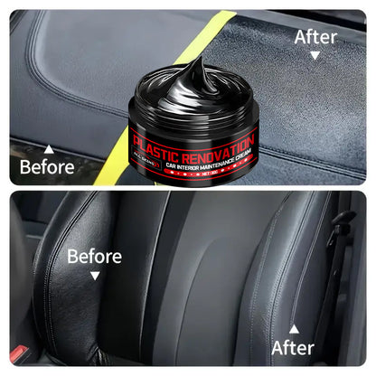 Car Plastic Part Restorer, Black Interior Trim Polishing Wax, Aging Prevention Refurbishment Agent, Repair Plastic Scratches, Tire Shine Paste, Leather Sofa Seat Care Cream, Suitable for All Car Interiors and Exteriors