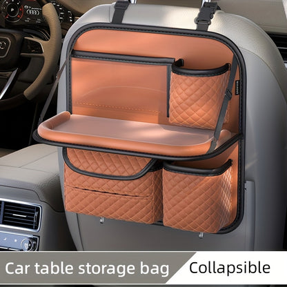2025 New Spacious Faux Leather Car Seat Back Storage Bag | Foldable Organizer Featuring Tablet Holder, Cup Holder & Mesh Pocket, Versatile Car Seat Back Organizer for Rear Seats, Perfect Gift