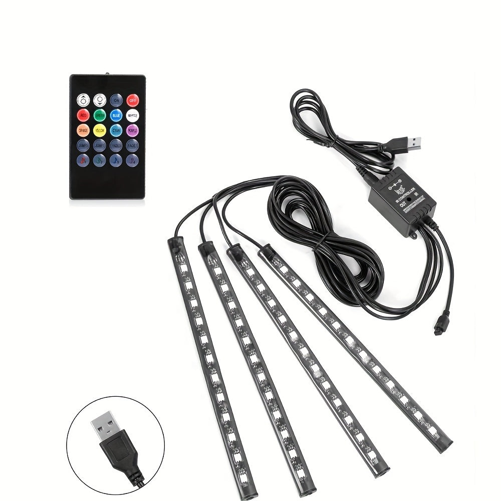 [RGB Decorative Lights] USB DC 5V 48Leds Car Interior Lighting Flexible Neon LED Ambient Light Backlight Music Control RGB Decorative Atmosphere Lights, Without Battery