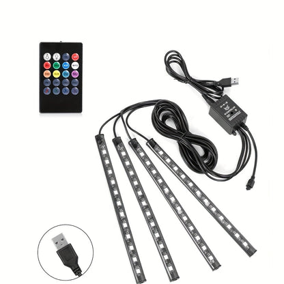 [RGB Decorative Lights] USB DC 5V 48Leds Car Interior Lighting Flexible Neon LED Ambient Light Backlight Music Control RGB Decorative Atmosphere Lights, Without Battery
