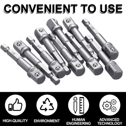 Impact Adapter Square Socket Bit Adapter Hex Impact Socket for Drills, Extension Socket Driver Bits Impact Socket Adapter for Automotive DIY (Silvery, 1/2 3/8 1/4 Inch Square Tip)
