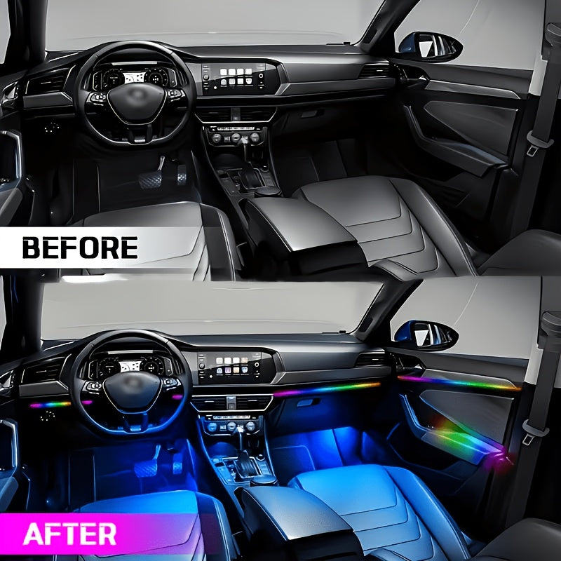 48-LED RGB Car Interior Ambient Light, Supports App Control/Usb/Car Plug, Compatible, LED Color Light Strips, Under-Seat Lighting Kit for All Car Models, Without Battery