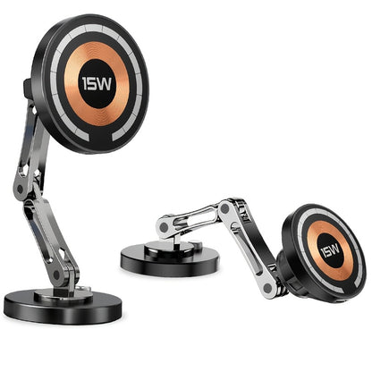 Magnetic Car Mount with 15W Fast Charging, 360° Rotation, Universal Compatibility, Foldable Stand, and Super Magnetic Attraction for Most Smartphones, Without Battery