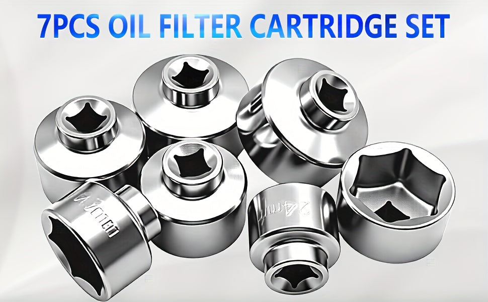 7pcs Oil Filter Element Socket Wrench Hexagonal Wrench Tool Kit Including 24Mm, 27Mm, 29Mm, 30Mm, 32Mm, 36Mm, 38Mm Socket Set, Including 24Mm, 38Mm Socket Set Almost Universal Tools, Gift