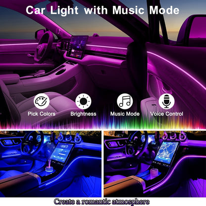 RGB Car Interior Ambient Light Kit – 5-in-1 Fiber Optic LED Strip 276 Inch, 16 Million Colors, Music Sync, App Control for Cars, Trucks & SUVs
