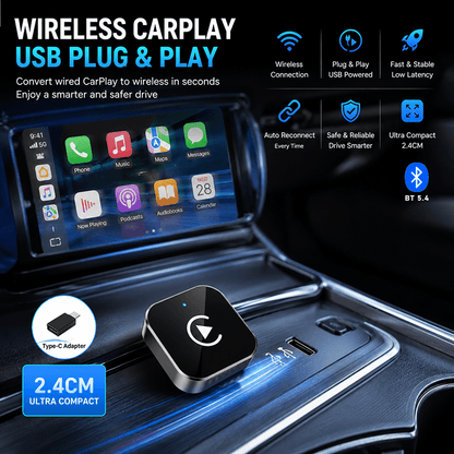 2026 NEW Wireless Carplay Adapter & Android Auto 2026 Upgrade Wired CarPlay to Wireless, 2-in-1 Mini USB Design with Fast Stable Connection Car Play for Apple IOS 10+, Android 11+ Version Car Play Wireless Adapter Carplay Wireless Free Type-C Adapter